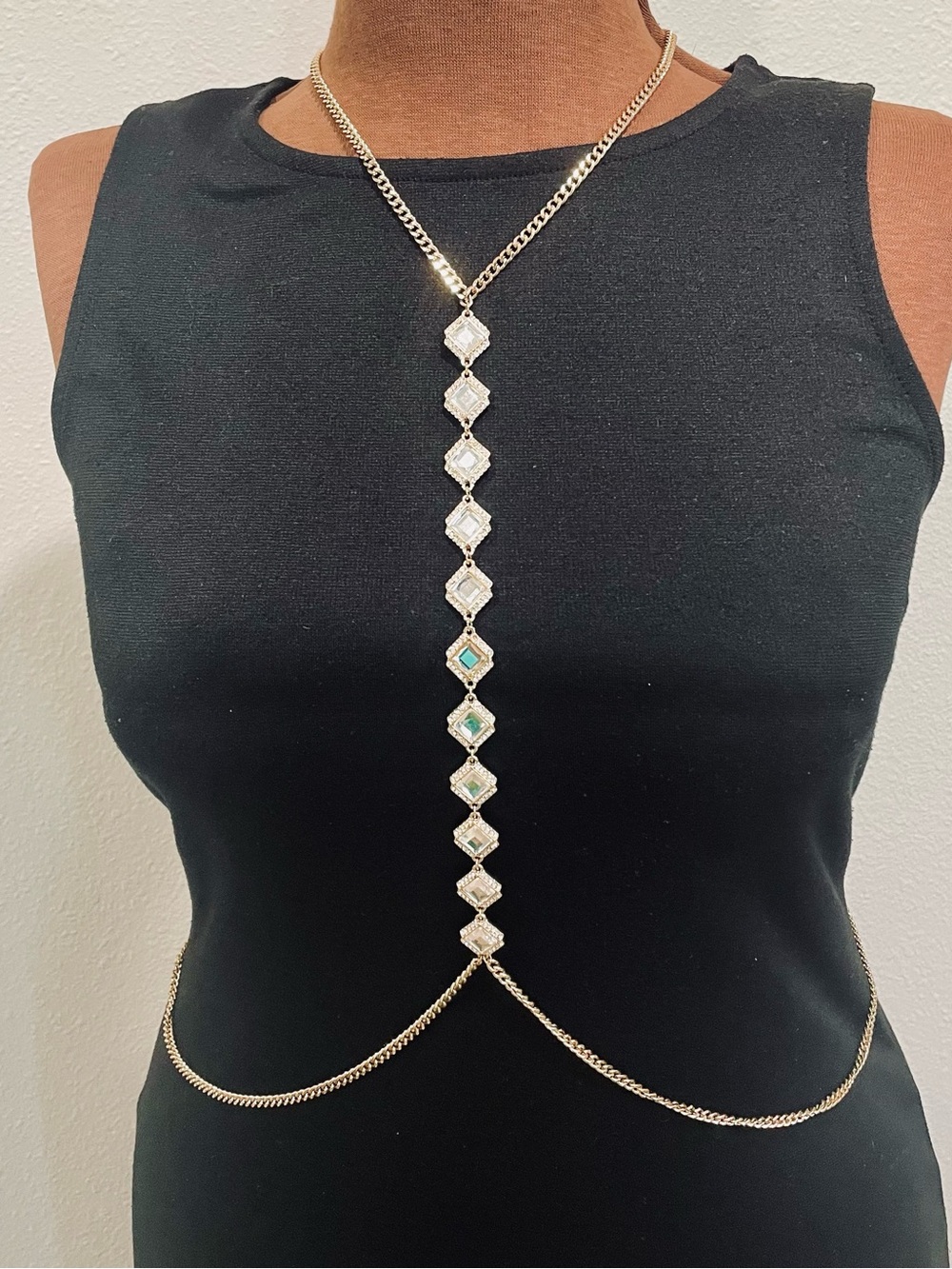 Guess Elegant Gold-Tone Body Chain with Clear Stones